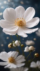 White cosmos flower on a blue background, very beautiful - 768140928