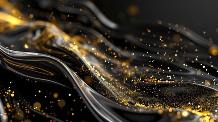 The abstract picture of the two colours of gold and black colours that has been created form of the waving shiny smooth satin fabric that curved and bend around this beauty abstract picture. AIGX01. - obrazy, fototapety, plakaty