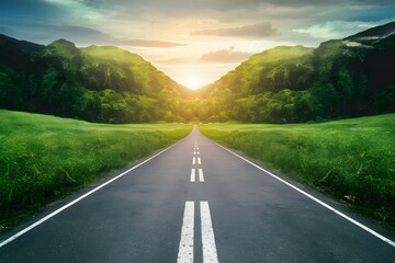 Brush painting road signifies the beginning of a journey - obrazy, fototapety, plakaty