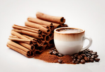 coffee with cinnamon in white background - 768141159