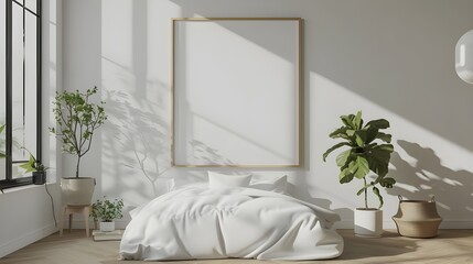 poster frame mock up in modern bedroom interior in gray tones, 3d rendering Ai Generated 