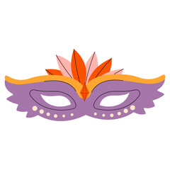Flat vector illustration of carnival mask, costume, face mask