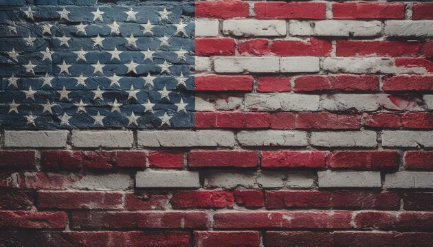  Flag of USA painted on brick wall