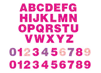 alphabet for children. Kids learning material. Card for learning alphabet. colored alphabet and numbers with dots and stars