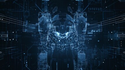 Fototapeta premium Wireframe illustration of an artificial intelligence on a dark blue background.