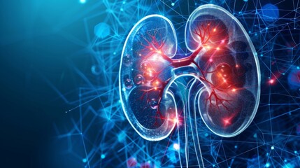 a healthy kidneys shining biological concept background. - obrazy, fototapety, plakaty