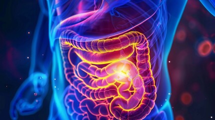 Gastroparesis disorder affecting your stomach nerves and muscles. Medical background - obrazy, fototapety, plakaty