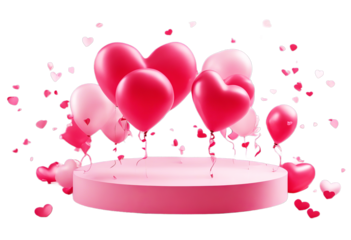 product concept day podium shopping poster big splay background pink heart Love Design Valentine's balloons banner promotion template 3d Wedding Paper Frame