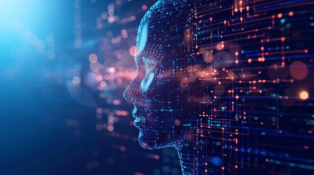 A side profile of a human head, indicating artificial intelligence and the fusion of technology and humanity.