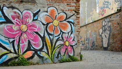 Flower graffiti on wall 