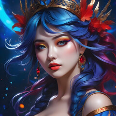 Rococo style. Splash art.Portrait of a woman with makeup.