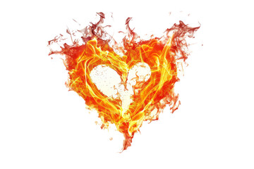 A heart shape formed by flames against a white backdrop