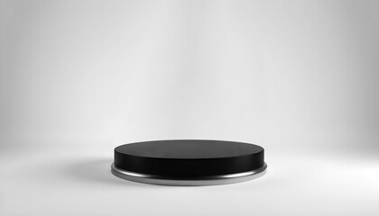 Simple dice cosmetic presentation black glass podium with metal trim, luxury empty base pedestal stand - obrazy, fototapety, plakaty