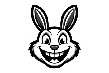 Fototapeta premium Rabbit with a big smile, for a logo. Simple black and white drawing style, with few drawing lines hgh