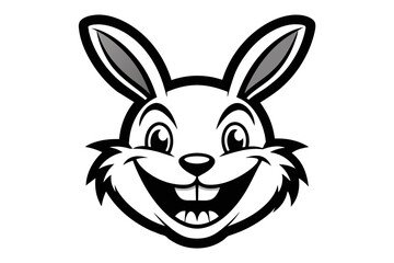 Rabbit with a big smile, for a logo. Simple black and white drawing style, with few drawing lines hgh