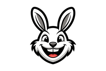 Rabbit with a big smile, for a logo. Simple black and white drawing style, with few drawing lines hgh