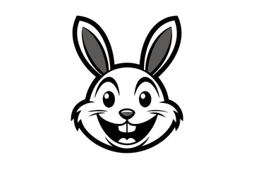 Fototapeta na wymiar Rabbit with a big smile, for a logo. Simple black and white drawing style, with few drawing lines hgh