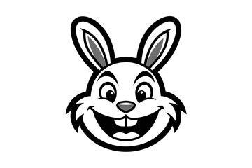 Rabbit with a big smile, for a logo. Simple black and white drawing style, with few drawing lines hgh