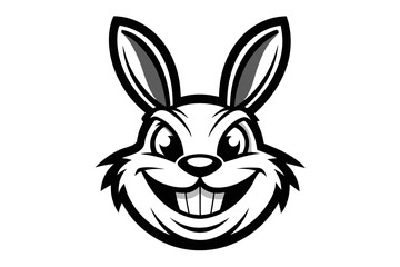 Rabbit with a big smile, for a logo. Simple black and white drawing style, with few drawing lines hgh