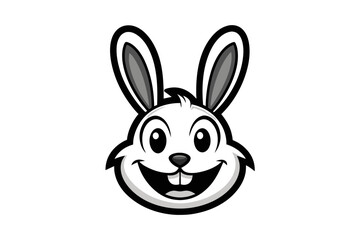 Rabbit with a big smile, for a logo. Simple black and white drawing style, with few drawing lines hgh