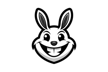 Rabbit with a big smile, for a logo. Simple black and white drawing style, with few drawing lines hgh
