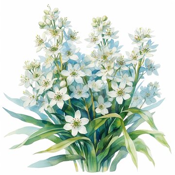watercolor white flowers green leaves clip art preview