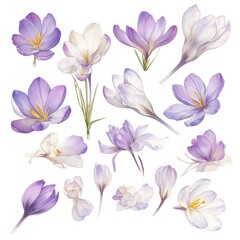 Fototapeta na wymiar Watercolor iris clipart with intricate purple and blue blooms