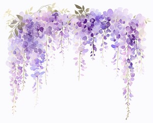 Watercolor wisteria clipart with cascading purple blooms