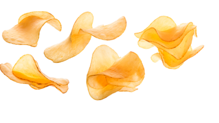 Flying potato chips, isolated on transparent or white background.