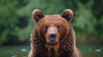 Large Brown Bear Standing in Forest