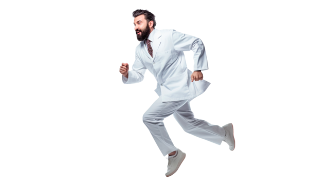 Hurrying doctor on a transparent or white background.
