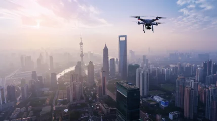Foto op Plexiglas Aerial Drone Technology in Urban Landscape © Nijam