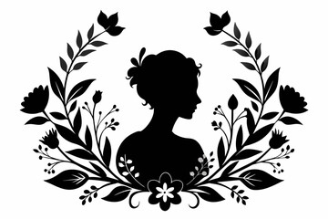 flowers border silhouette with white background