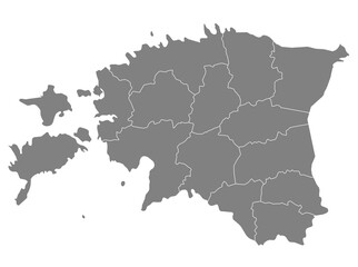 Outline of the map of Estonia with regions - obrazy, fototapety, plakaty
