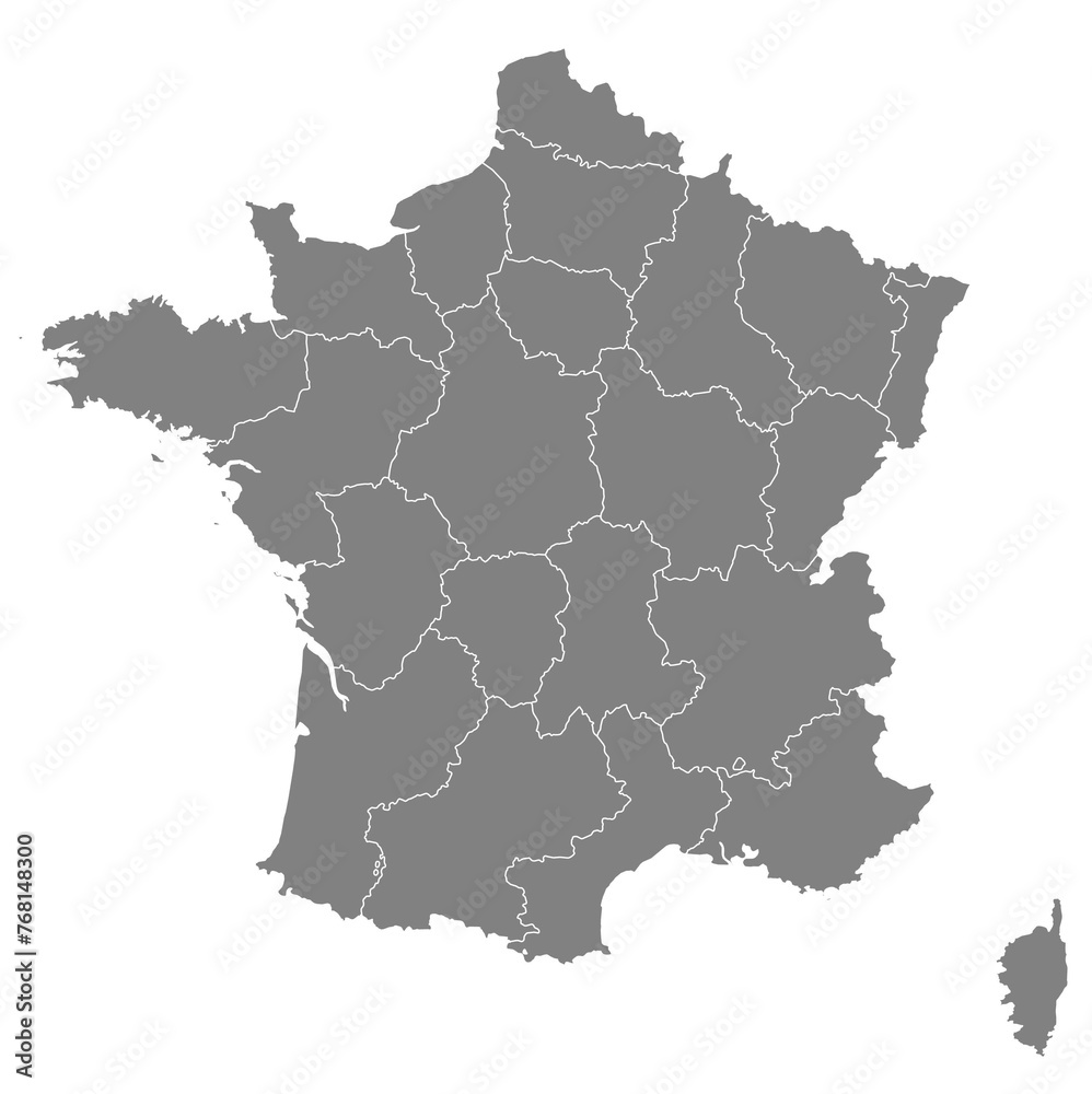 Poster Outline of the map of France with regions