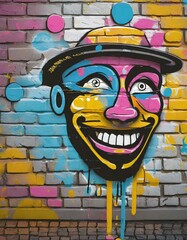 Face Graffiti on a Brick Wall. Graffiti. City Modern Pop Art