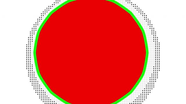 Colorful pop art comic geometrical stobe shapes with dots patterns oscillating and pulsating against with pulsating round shape in center, creating for Vj music stage, rave, shows, techno music	
