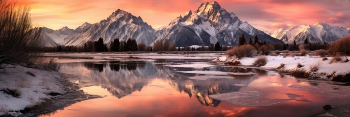 Fototapeta na wymiar Sunset Reflection in Icy Waters