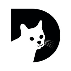 Initial cat Logo combine with letter D vector template