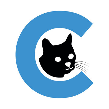 Initial cat Logo combine with letter C vector template