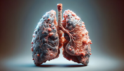 a 3D human lung deeply affected by the adverse effects of smoking, concept illustration