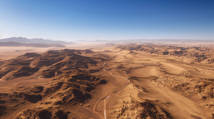 Barren Desert Landscape with Winding Roads - obrazy, fototapety, plakaty