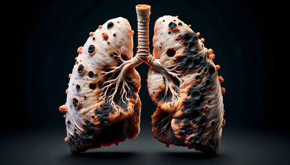 a 3D human lung deeply affected by the adverse effects of smoking, concept illustration