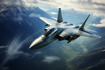 Fighter plane in the sky. Air Force. Military service. Air war. Engagement in the army. Recruitment in the army. World War II. Third World War. Nuclear bomb.