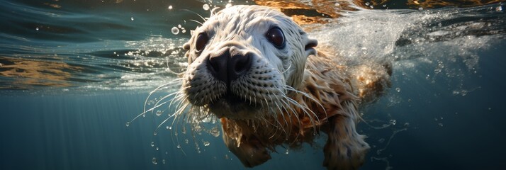 Seal's Playful Swim - obrazy, fototapety, plakaty