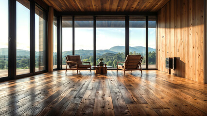 Naklejka premium Empty interior with wooden floor