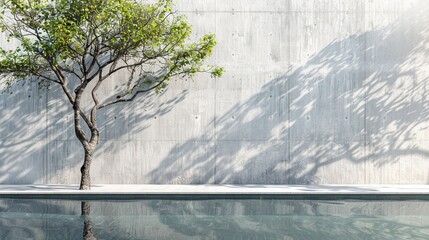 Concrete Wall with Reflecting Water Pool: Natural Serenity Mockup Template