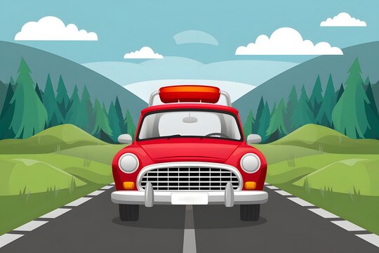 Homeland road trip red car symbolizes journey back home