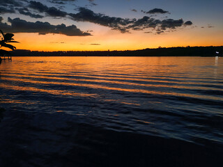 sunset over the lake Acaray un Paraguay
