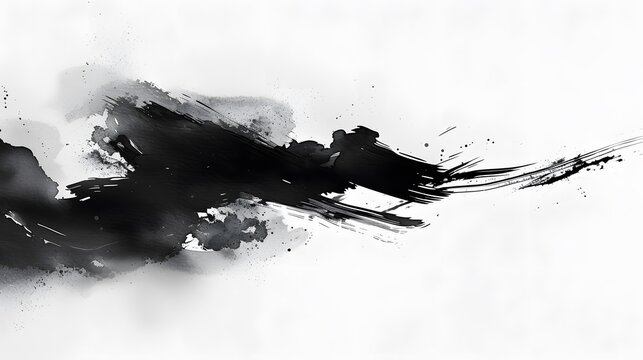 Black ink wash painting of a landscape with Japanese oriental style.